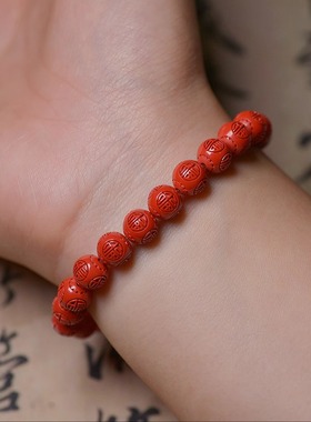 湘西水飞原矿朱砂福字纹女款手串红砂朱砂高含量天然辰砂可出证书
