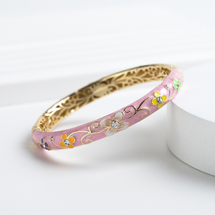 儿童景泰蓝手镯宝宝女铜胎掐丝珐琅彩镀金双层时尚复古四叶草送礼