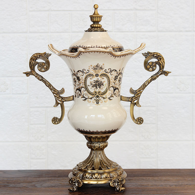 别墅样板房欧式复古客厅玄关软装饰品简约美式陶瓷储物罐工艺摆件