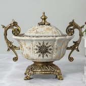 客厅玄关软装 别墅样板房现代美式 奢华合金陶瓷储物罐欧式 饰品摆件