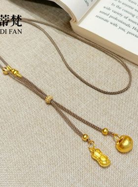 小红书爆款沙金好事发生花生小胖福吊坠项链双挂坠编绳毛衣链新款