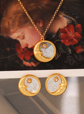 欧美时尚星辰大海月亮贝壳毛衣链女高级感长款复古设计感百搭项链