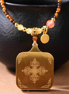 新中式复古天然虎眼石项链扎基拉姆唐卡吊坠绳国潮轻奢毛衣链饰品