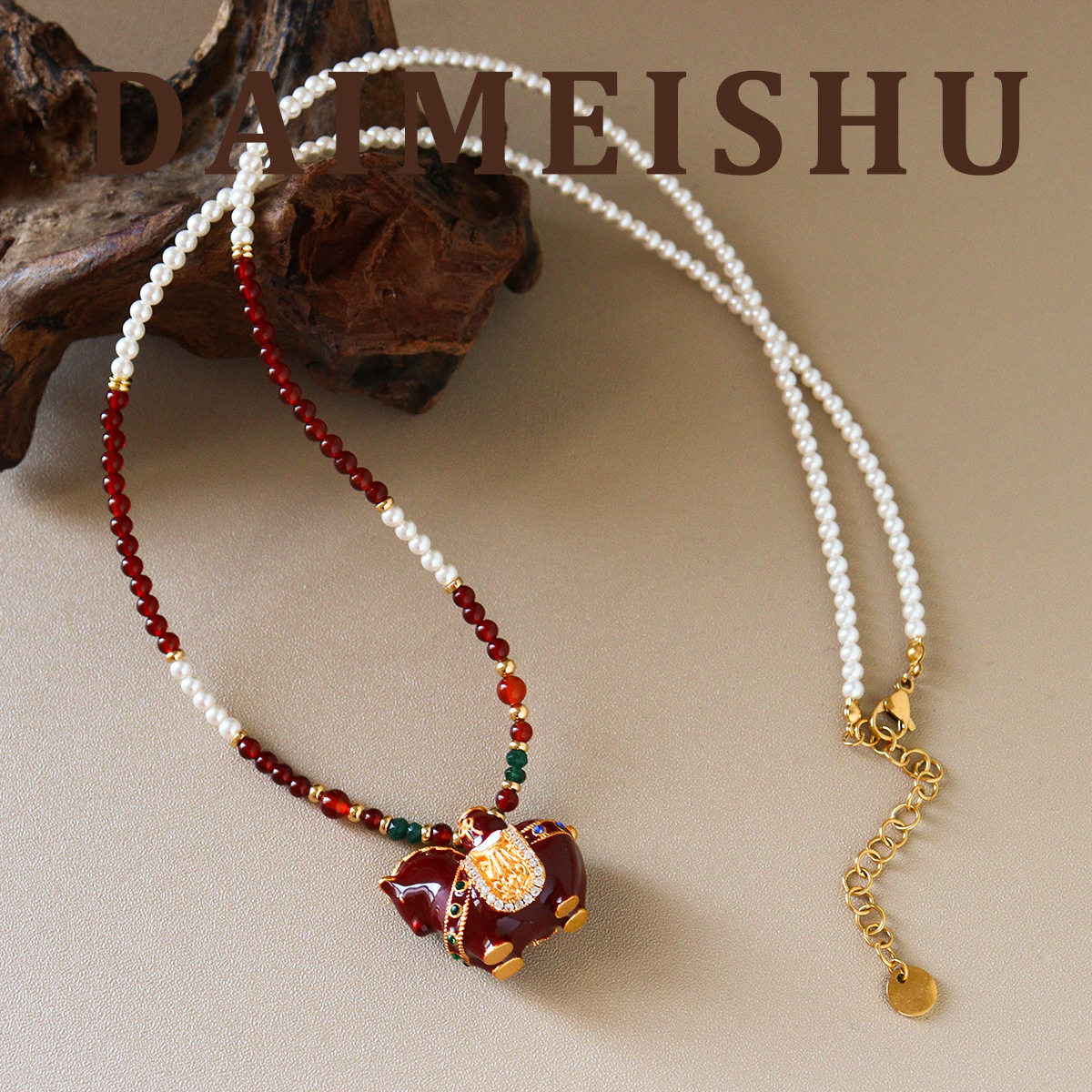 马年原创新中式复古精致红玛瑙小马钱袋毛衣链轻奢高级感长项链女