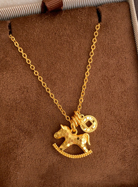 马上有钱碎冰冰钱币小马吊坠项链女轻奢高级感毛衣链秋冬配饰颈链