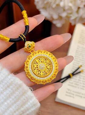 镀真金高保色沙金点钻花丝八宝罗盘吊坠项链可旋转如意罗盘毛衣链