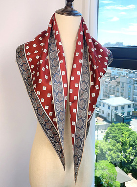 新款斜纹三角巾红色双面印花 100桑蚕丝欧美风丝巾