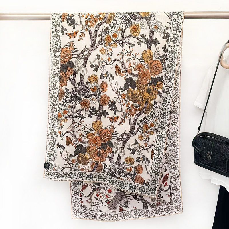 文艺复古秋冬真丝羊毛长巾 欧美古典百搭丝毛围巾大披肩保暖两用