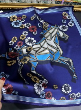 气质鲜花骏马桑蚕丝真丝丝巾女杭州丝绸70cm方巾披肩围巾领巾新款