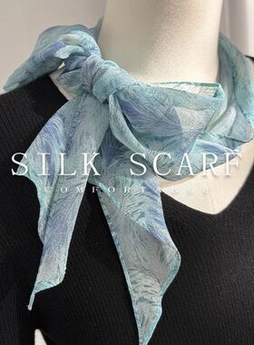 【乔其纱】绿色中古款 飘逸薄款长条真丝丝巾  100%桑蚕丝围巾