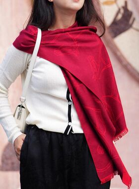 新款马到成功秋冬保暖围脖蚕丝拉绒围巾真丝加厚披肩商务