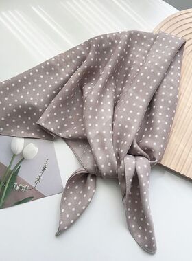 温柔风~甜美藕紫色波点丝巾系脖方巾女秋冬新款毛衣领巾颈部配饰