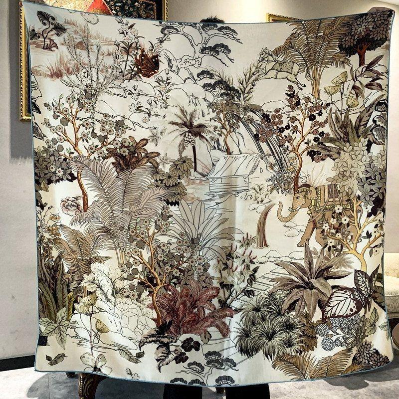 伊甸园优雅气质真丝羊毛双面印花大方巾秋冬丝毛围巾高档空调披肩