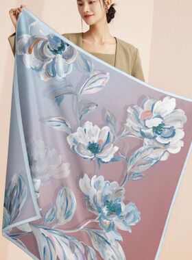 高端真丝丝巾女围巾披肩100%桑蚕丝110大方巾重磅素绉缎