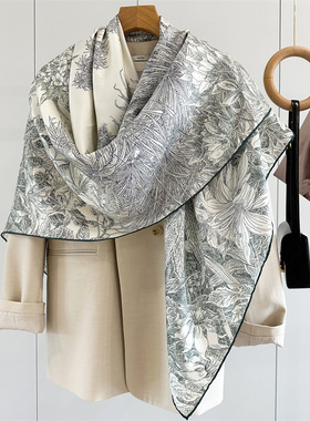 高档斜纹真丝丝巾女春夏新款桑蚕丝大方巾出游大披肩围巾两用