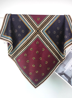 黑色四宫格丝毛围巾65cm双面印花外搭拍照简约70中方巾真丝