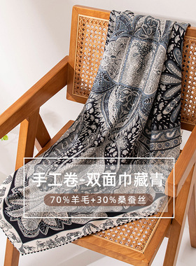 羊毛围巾双面印花通勤百搭围脖男女保暖遮阳时尚围巾秋季新款