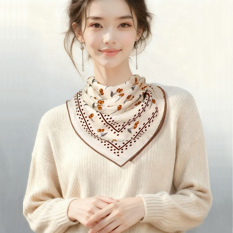 F樱桃小姐 时尚气质桑蚕丝双面90羊毛丝巾百搭丝毛真丝围巾披肩