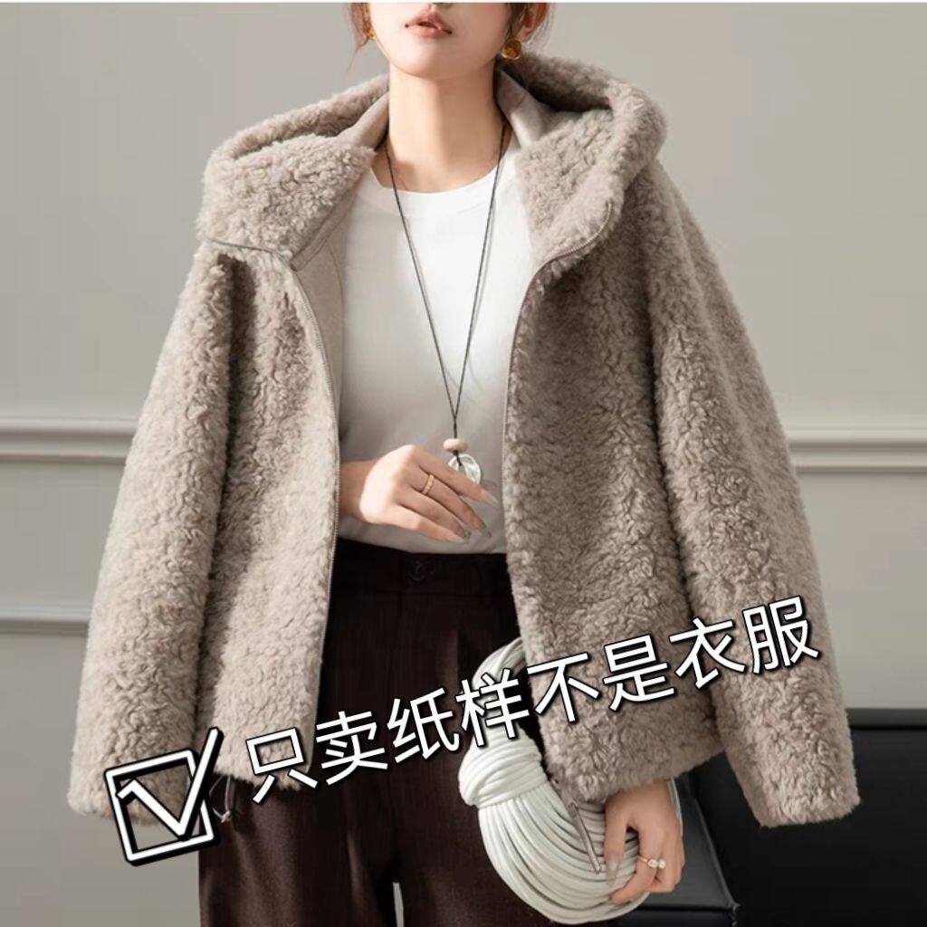0346皮毛一体服装纸样裁剪图新款时尚百搭连帽外套缝纫样版纸样