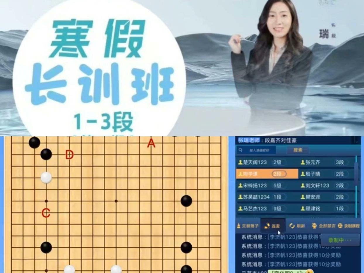 同恒围棋2024寒假长训第二期1-3段视频课主课10课复盘课40课张瑞