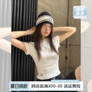 白色正肩短袖t恤女2024夏季新款