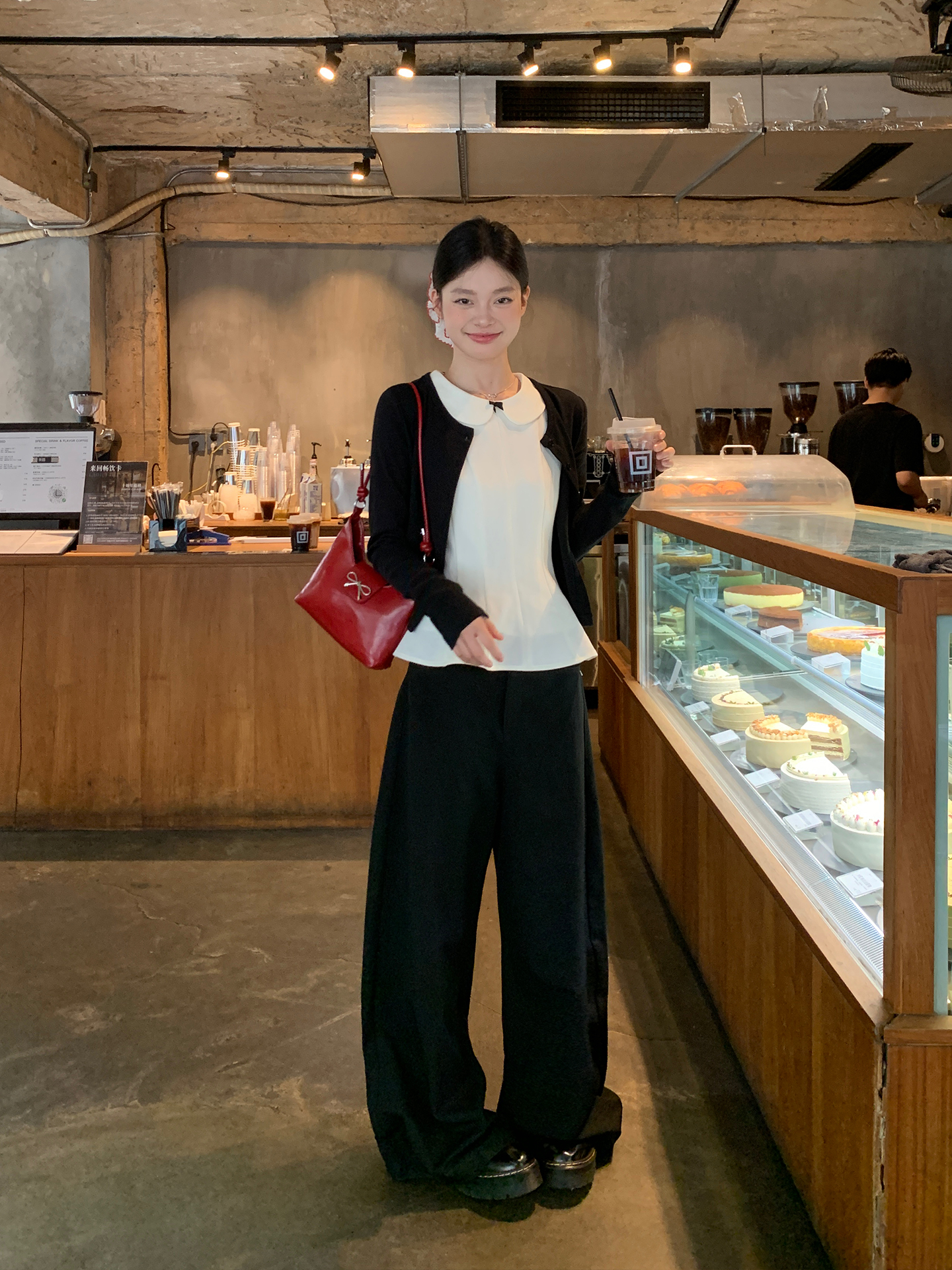 Black Thin Knit Cardigan Jacket for Women, Autumn Korean Style Outerwear, Hollow-Out Short Long-Sleeve Top, Trendy