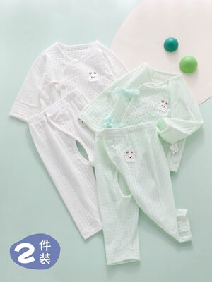 全棉纯棉新生婴儿分体套装夏季薄款秋衣纯棉和尚衣服初生宝宝开裆 — 6