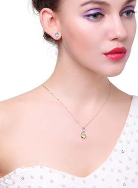 吊坠925银水晶紫水晶 托帕石 锁骨链生日 直播