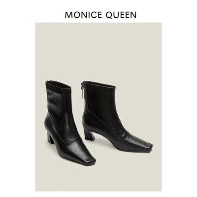 高跟女士气质方头粗跟绒面瘦瘦靴秋冬短靴瘦瘦靴G3026