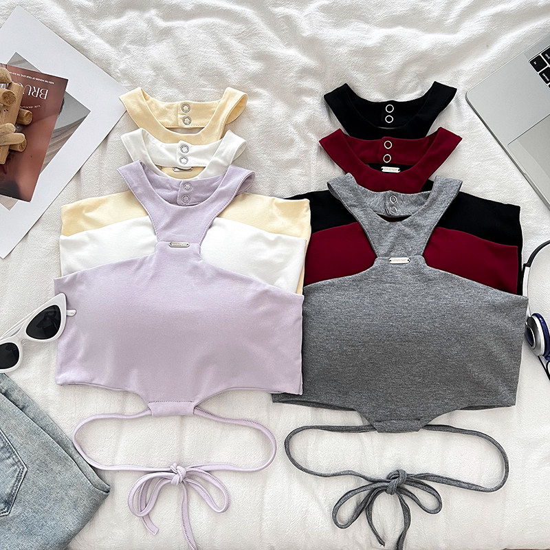 纯欲气质百搭镂空挂脖交叉绑带短款吊带背心抹胸内搭打底衫上衣女,女装/女士精品,背心吊带,淘宝优惠券,粉丝福利购,淘宝优惠卷