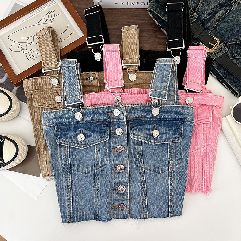 复古辣妹百搭单排扣修身显瘦短款牛仔吊带背心内搭打底衫上衣女,女装/女士精品,背心吊带,淘宝优惠券,粉丝福利购,淘宝优惠卷