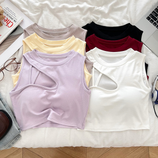 背心内搭打底衫 设计感时尚 圆领无袖 显瘦短款 上衣女夏 百搭镂空修身