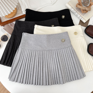 纯欲时尚 百搭毛呢高腰显瘦半身裙防走光短裙百褶裙a字裙蓬蓬裙女