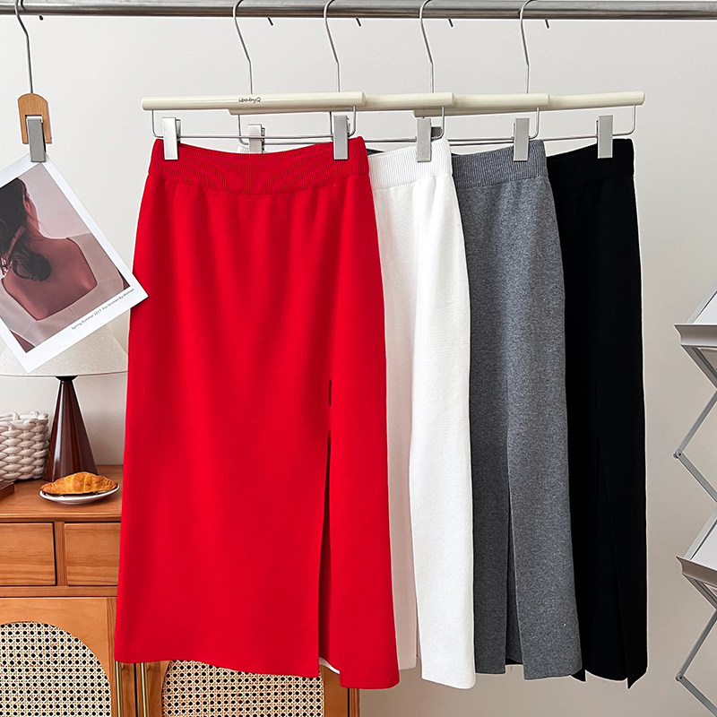 设计感气质百搭高腰显瘦针织中长款开叉半身裙包臀裙a字裙女秋冬,女装/女士精品,半身裙,淘宝优惠券,粉丝福利购,淘宝优惠卷