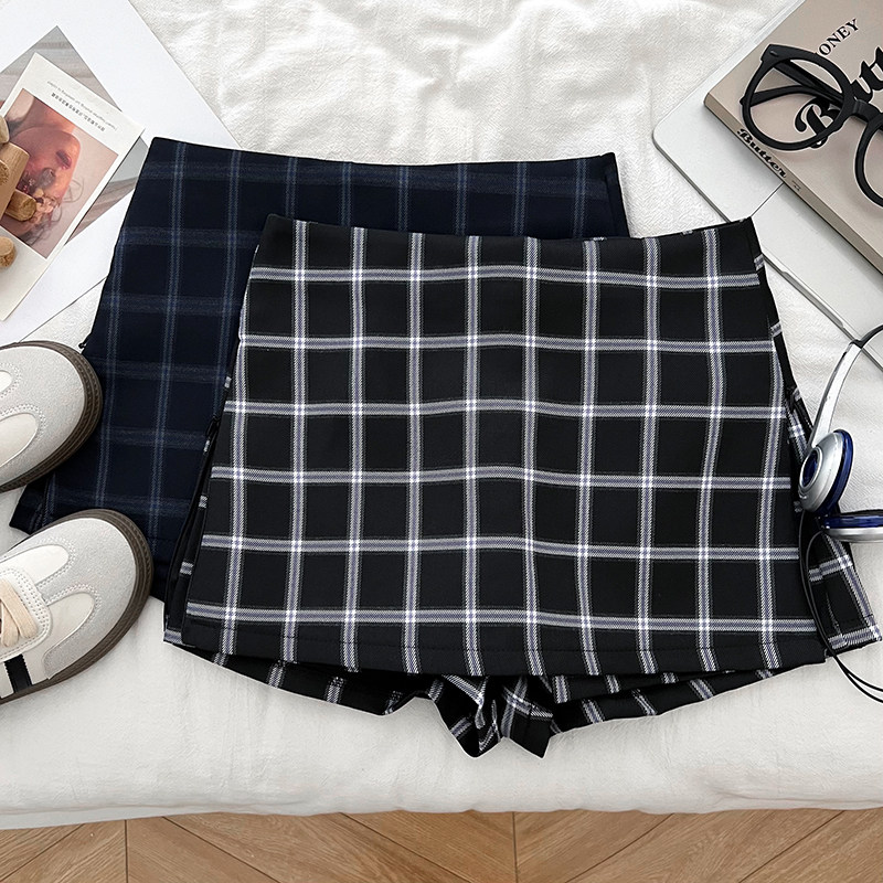 韩版设计感格纹高腰显瘦侧边拉链开叉西装裤裙休闲裤短裤女秋冬,女装/女士精品,半身裙,淘宝优惠券,粉丝福利购,淘宝优惠卷