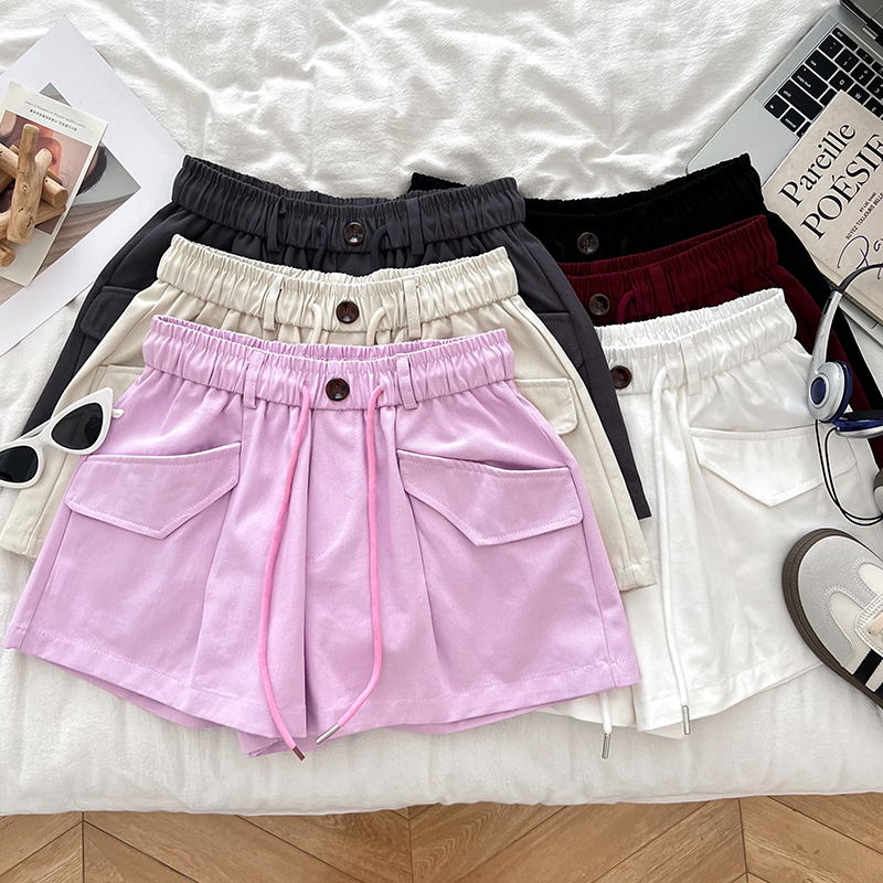 抽绳高腰显瘦工装短裤阔腿裤