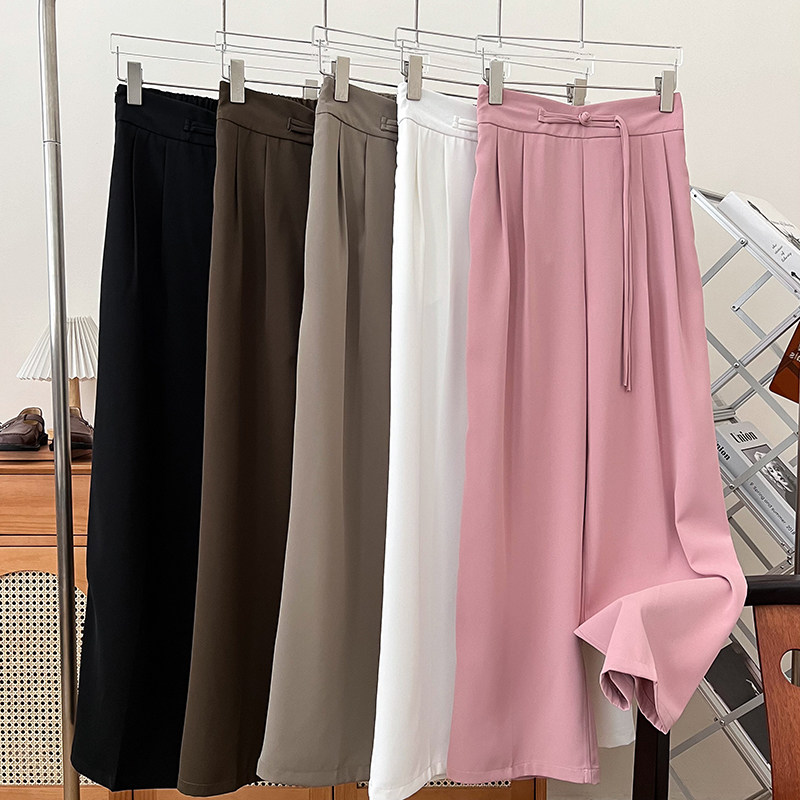 国风新中式不规则高腰显瘦盘扣阔腿裤休闲裤直筒裤垂感长裤女夏,女装/女士精品,休闲裤,淘宝优惠券,粉丝福利购,淘宝优惠卷