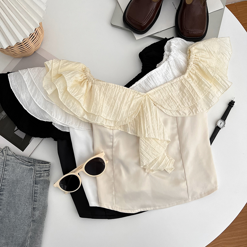 不规则荷叶边短袖衬衫