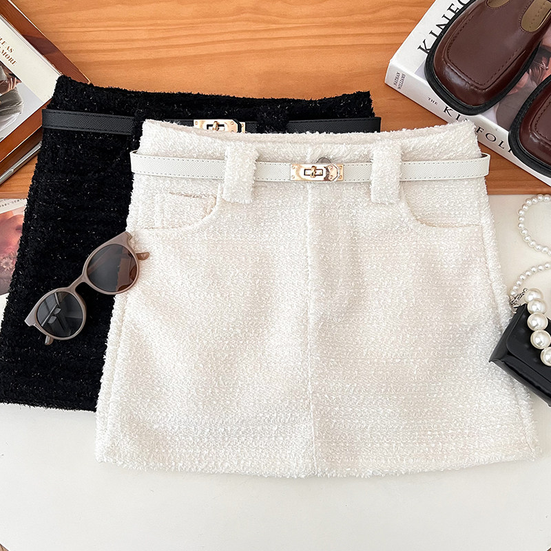 亮丝粗花呢高腰显瘦半身裙短裙