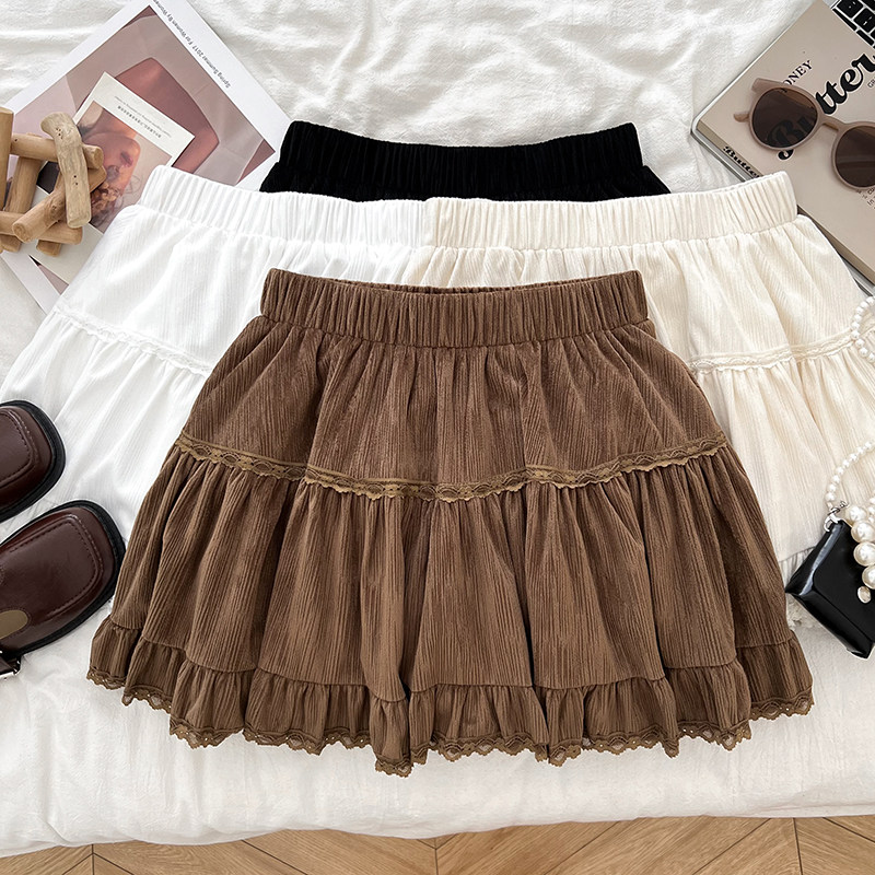 设计感气质蕾丝拼接金丝绒高腰显瘦半身裙防走光短裙a字裙女秋冬,女装/女士精品,半身裙,淘宝优惠券,粉丝福利购,淘宝优惠卷