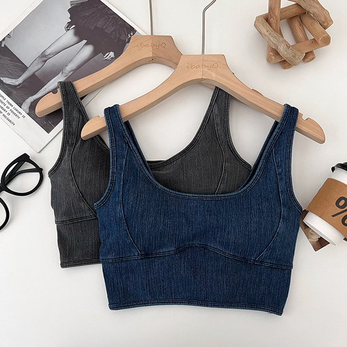牛仔吊带背心美背打底衫上衣