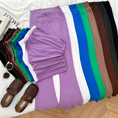 显瘦短款 背心上衣 v型低腰微喇叭裤 斜肩露肩褶皱修身 休闲裤 两件套