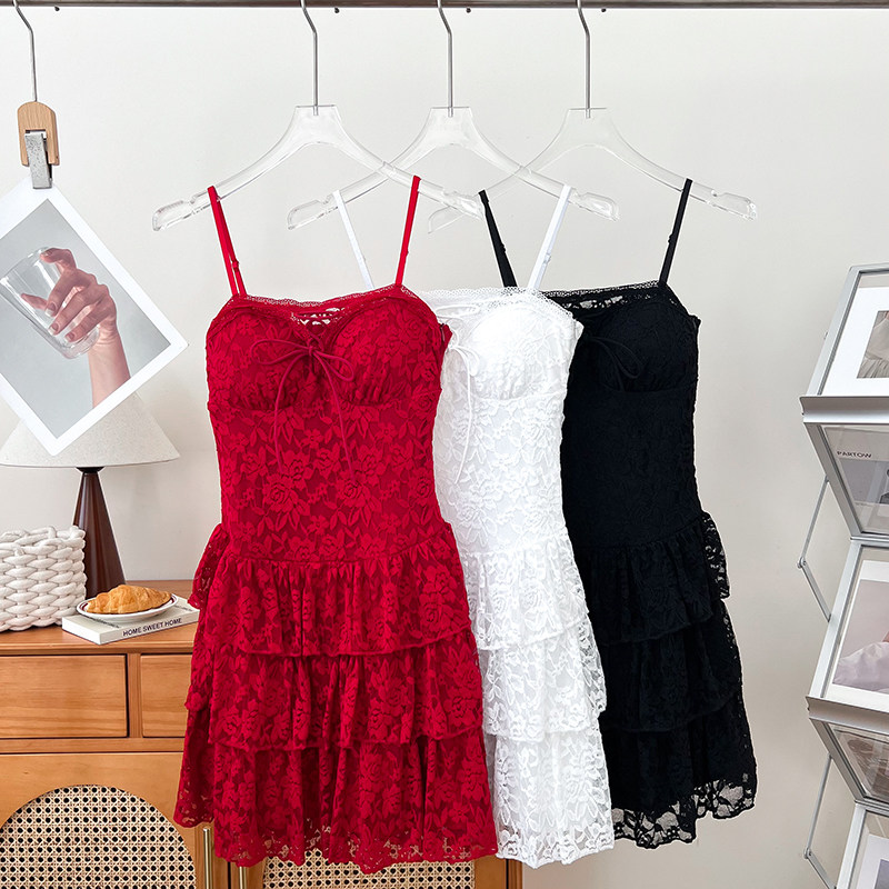 设计感甜美交叉系带高腰显瘦吊带连衣裙多层蛋糕裙短裙打底裙女,女装/女士精品,连衣裙,淘宝优惠券,粉丝福利购,淘宝优惠卷