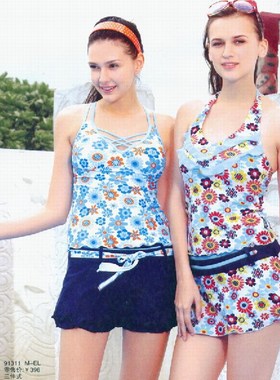 清仓华黛思品牌专柜正品温泉游泳衣女分体裙式91311-91317三件套