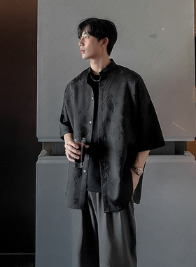 直播款 M-5XL夏装新款韩版新中式花短袖衬衫男宽松衬衣CS210-P58