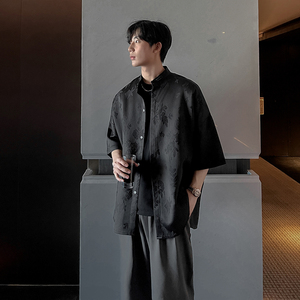 直播款 M-5XL夏装新款韩版新中式花短袖衬衫男宽松衬衣CS210-P58图片
