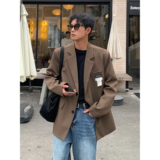 高级感韩版垫肩小西装外套男士休闲西服黑色oversize痞帅F173-P95，男装西服套装，电商A152