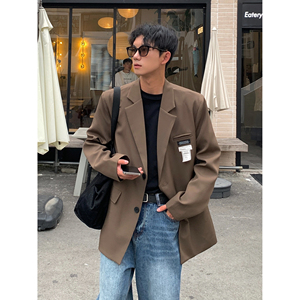 高级感韩版垫肩小西装外套男士休闲西服黑色oversize痞帅F173-P95图片