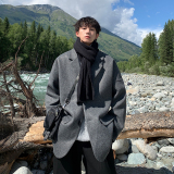 呢子外套男短款加厚韩版潮流港风宽松情侣装毛呢大衣男F216-P108，男装毛呢大衣，电商A152