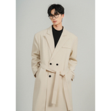 直播款2025春装新款男生双排扣中长款风衣男垫肩西装外套潮F382，男装风衣，电商A152